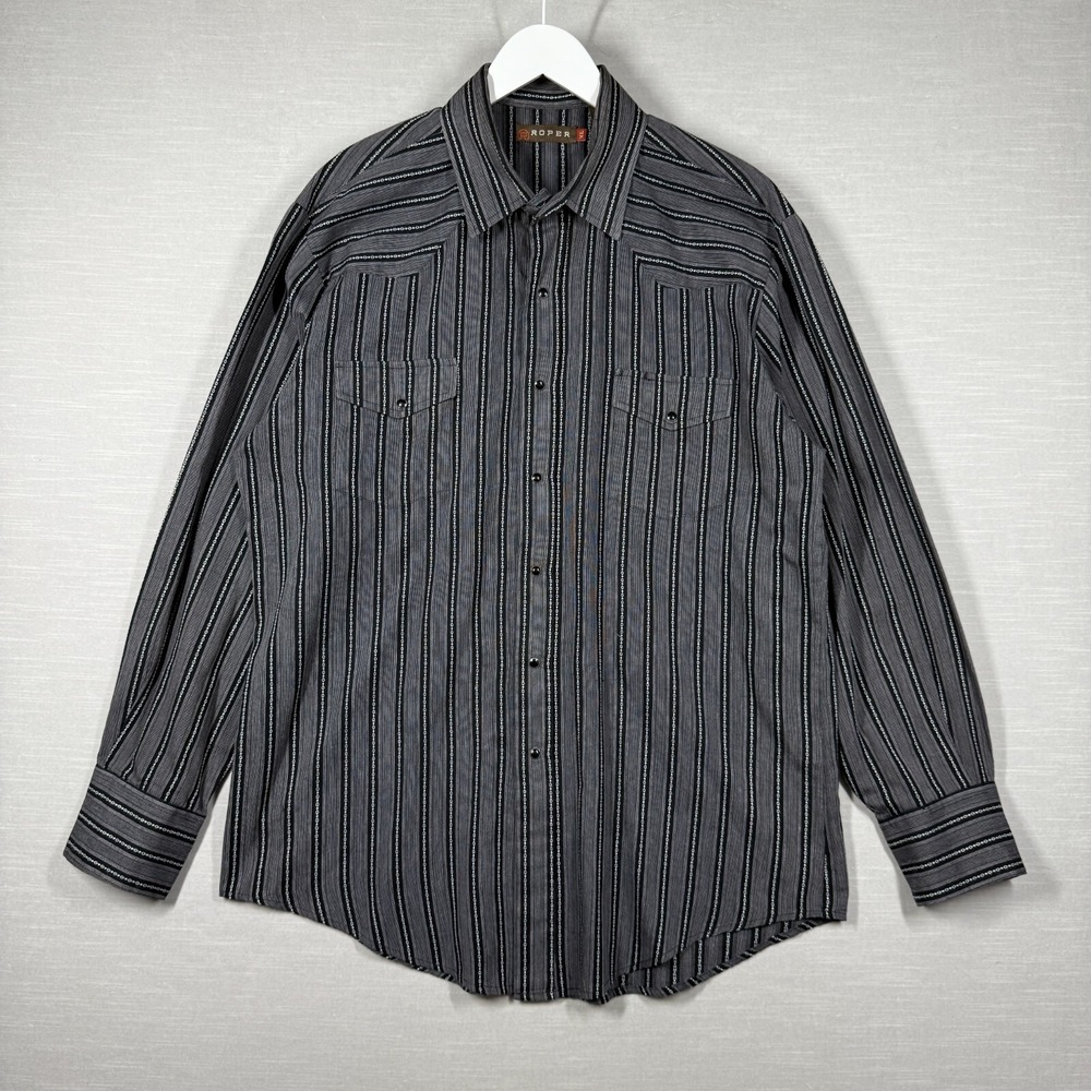 Roper Shirt Mens XL Gray Striped Button Down Rodeo Cowboy Casual Snap Western